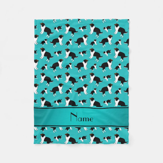 Personalised name turquoise Shetland Sheepdogs Fleece Blanket (Front)