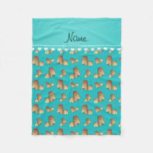 Personalised name turquoise shih tzu dogs fleece blanket
