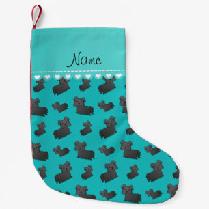 Personalised name turquoise Skye Terrier dogs Small Christmas Stocking