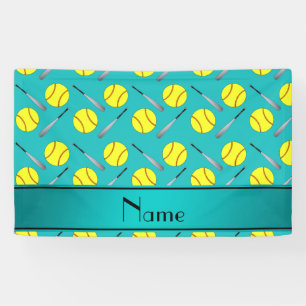 Personalised name turquoise softball pattern banner