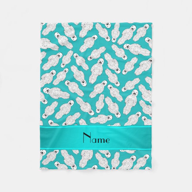 Personalised name turquoise spotted seal fleece blanket (Front)