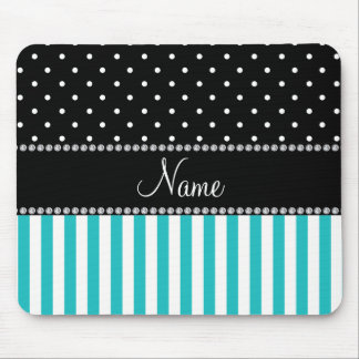Personalised name turquoise stripes black dots mouse pad