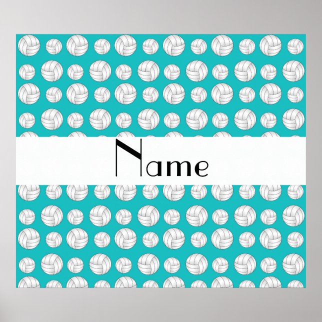 Personalised name turquoise volleyball balls poster (Front)