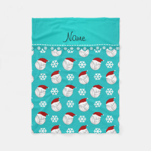Personalised name turquoise volleyballs santa hats fleece blanket
