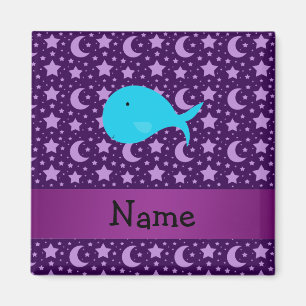 Personalised name turquoise whale purple stars magnet