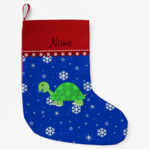 Personalised name turtle blue snowflakes small christmas stocking