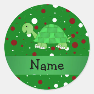 Personalised name turtle christmas polka dots classic round sticker