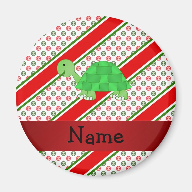 Personalised name turtle christmas polka dots magnet (Front)