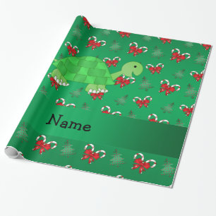 Personalised name turtle green candy canes bows wrapping paper