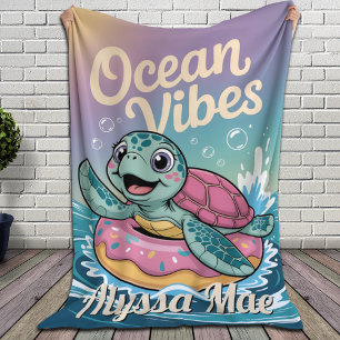 Personalised Name Turtle Ocean Vibes Customisable Fleece Blanket