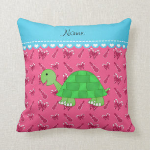 Personalised name turtle pink snowman candy canes cushion