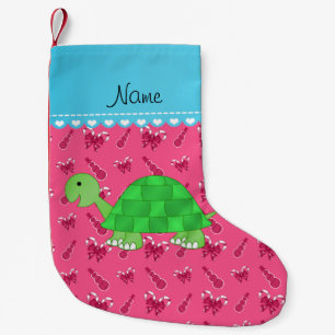 Personalised name turtle pink snowman candy canes small christmas stocking