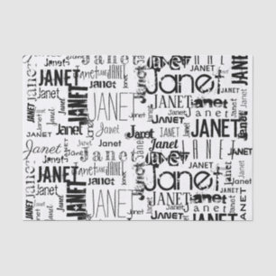 Personalised Name Typography Black Word Cloud Tissue Paper