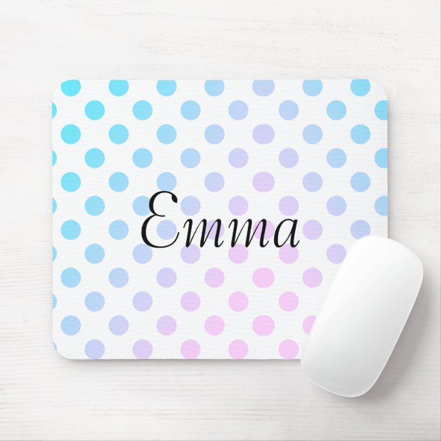 Personalised Name Typography Blue Pink Polkadot Mouse Pad (With Mouse)