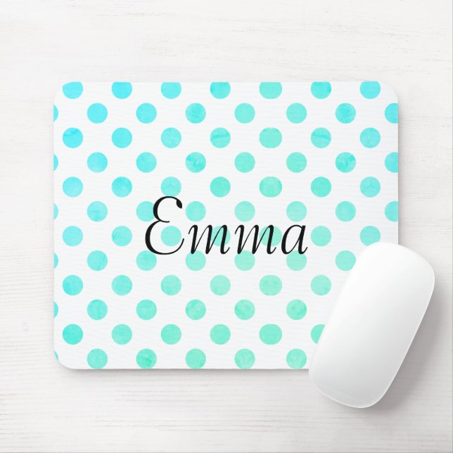 Personalised Name Typography Turquoise Polkadot Mouse Pad (With Mouse)