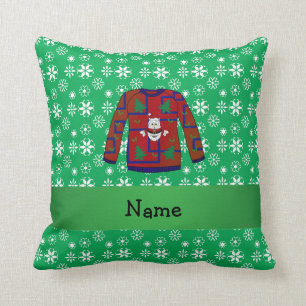 Personalised name ugly christmas sweater snowflake cushion