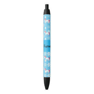 Personalised name unicorn blue snowflakes black ink pen