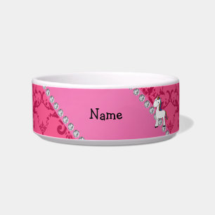 Personalised name unicorn pink damask bowl