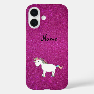 Personalised name unicorn pink glitter iPhone 16 case
