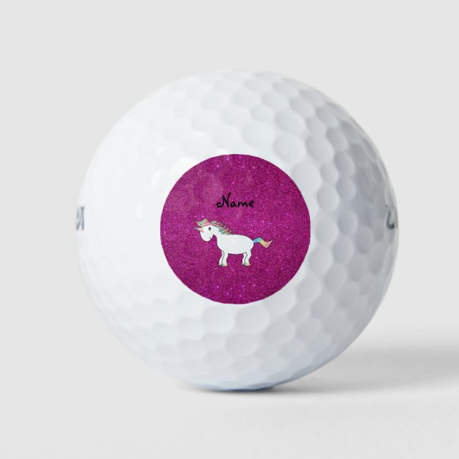 Personalised name unicorn pink glitter golf balls (Front)