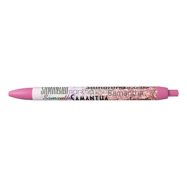 Personalised Name Unicorn Pink Glitter Sparkle   Black Ink Pen (Front)