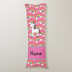 Personalised name unicorn pink rainbows body cushion