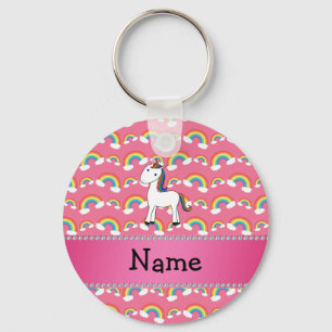 Personalised name unicorn pink rainbows key ring