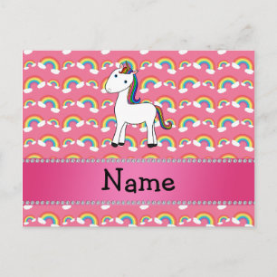 Personalised name unicorn pink rainbows postcard