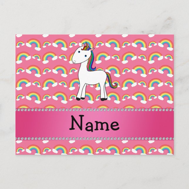 Personalised name unicorn pink rainbows postcard (Front)