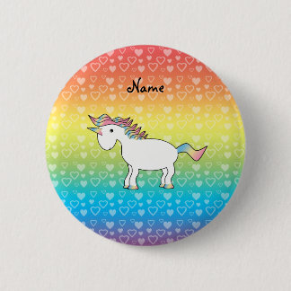 Personalised name unicorn rainbow hearts 6 cm round badge