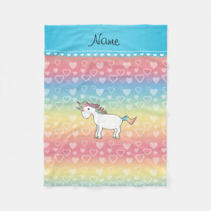 Personalised name unicorn rainbow hearts fleece blanket