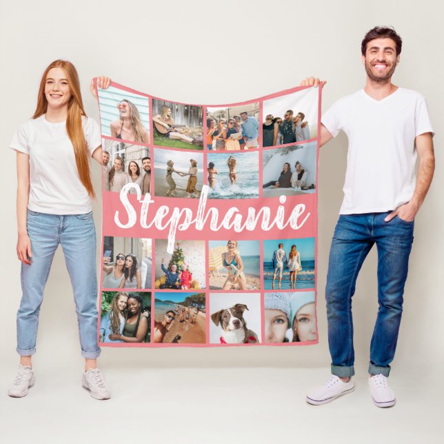Personalised Name & Unique Photo Collage Fleece Blanket (In Situ)