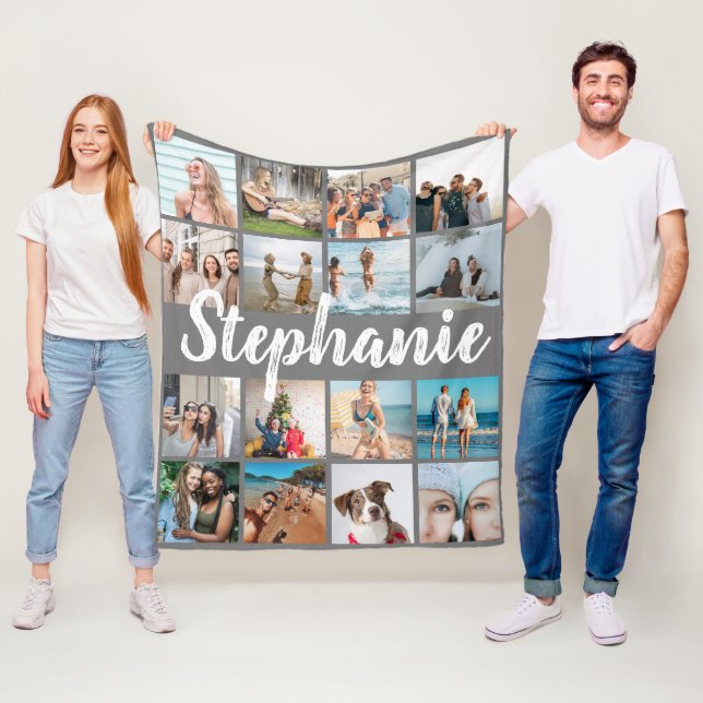 Personalised Name & Unique Photo Collage Fleece Blanket (In Situ)