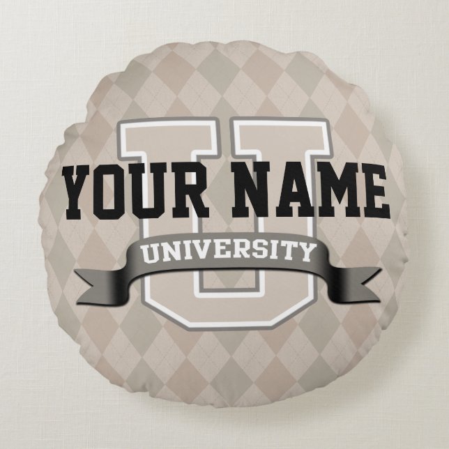 Personalised Name University Cool Funny College Round Cushion (Front)