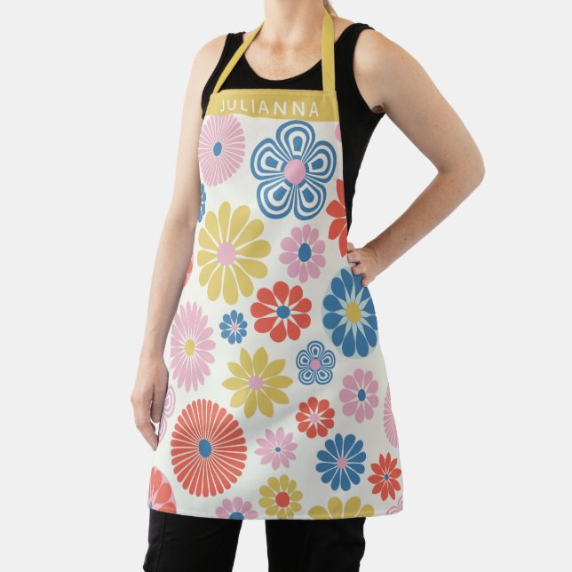 Personalised Name Vibrant Retro Floral Summer Boho Apron (Insitu)