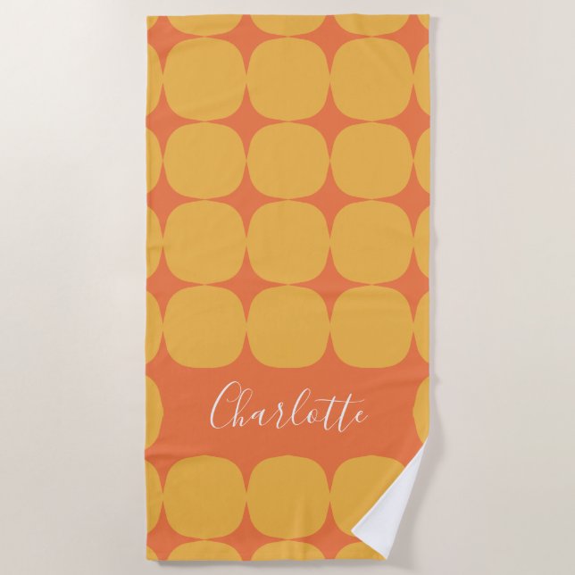 Personalised Name Vibrant Yellow Orange Favour Beach Towel (Front)