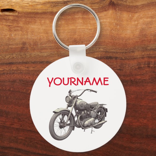Personalised NAME Vintage Motorcycle Keychain (Front)