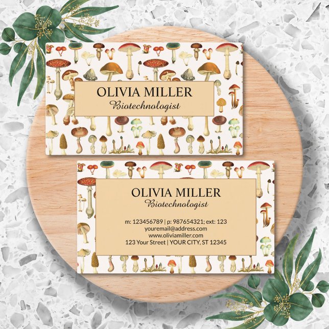 Personalised Name Vintage Mushroom Business Card (Front and Back)