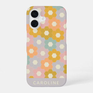 Personalised Name Vintage Pastel Hexagon Floral iPhone 16 Case