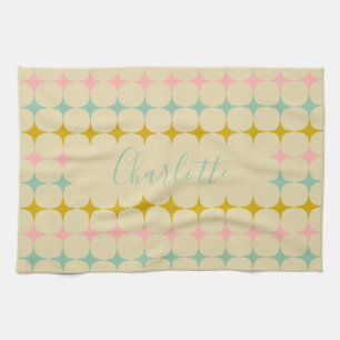 Personalised Name Vintage Retro Pastel Mother Tea Towel