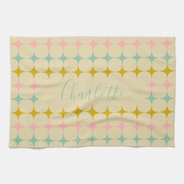 Personalised Name Vintage Retro Pastel Mother Tea Towel (Horizontal)