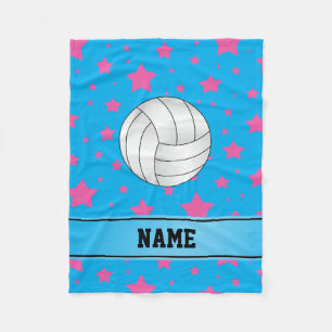 Personalised name volleyball blue pink stars fleece blanket