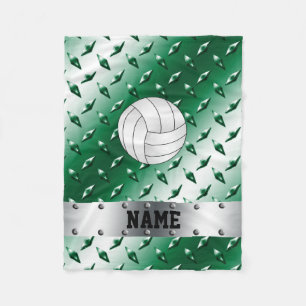 Personalised name volleyball green diamond steel fleece blanket
