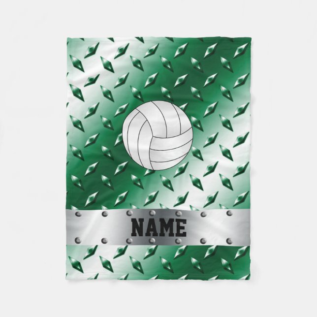 Personalised name volleyball green diamond steel fleece blanket (Front)