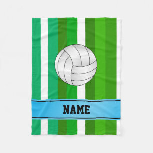 Personalised name volleyball green white stripes fleece blanket