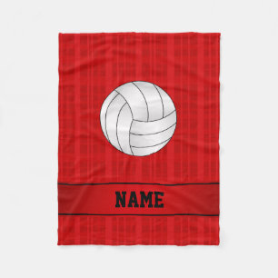 Personalised name volleyball red plaid fleece blanket