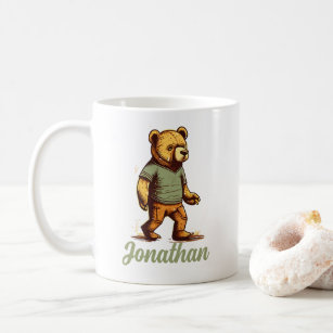 Personalised Name Walking Bear in Watercolor Retro Coffee Mug