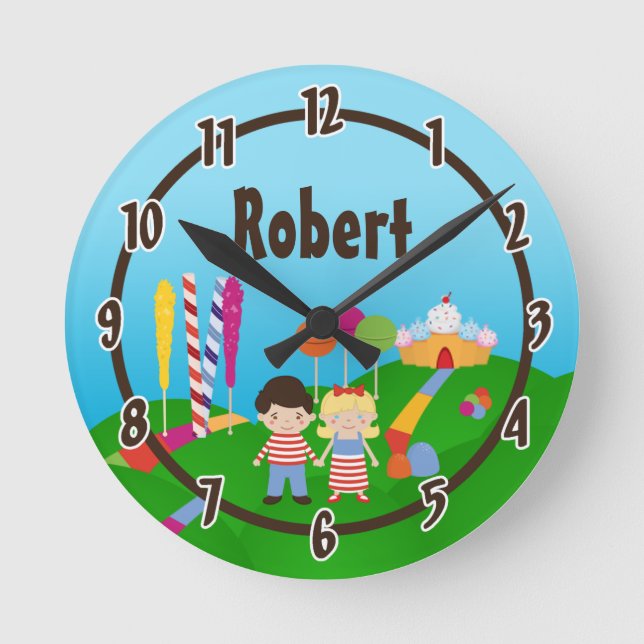 Personalised Name Wall Clock Candy Land Ice Cream (Front)