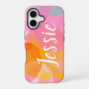 Personalised Name Watercolor Abstract Pink Script iPhone 16 Case