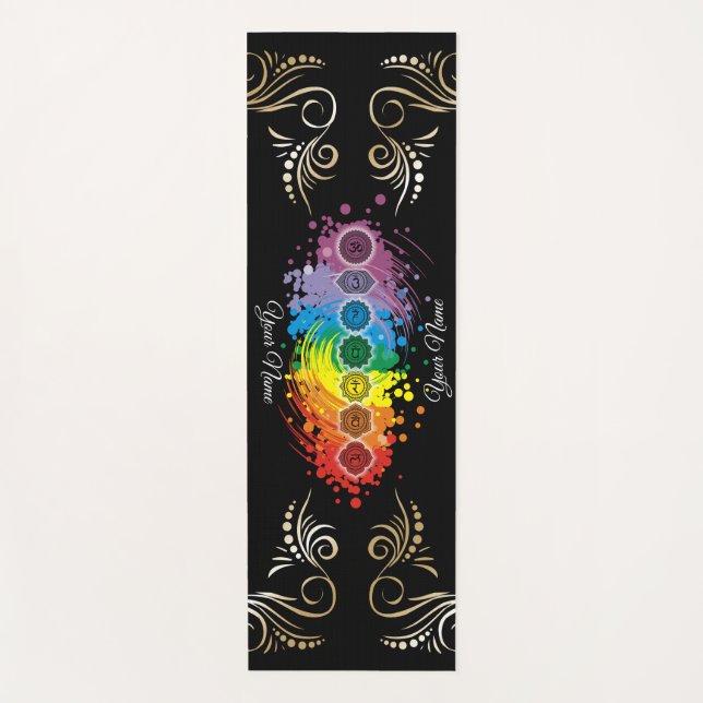 Personalised name watercolor Aligned Chakras Yoga Mat (Front)